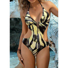 Load image into Gallery viewer, Flower Print Halter Bikini Beach Wear One Piece Swimsuit