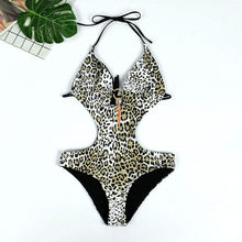 Load image into Gallery viewer, Flower Print Halter Bikini Beach Wear One Piece Swimsuit