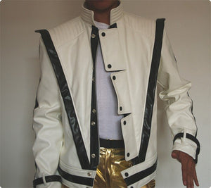 MJ clothing Michael Jackson Thriller White Leather Classic MV show US Star Imitation English Military Retro Jacket