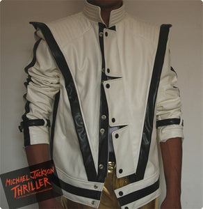 MJ clothing Michael Jackson Thriller White Leather Classic MV show US Star Imitation English Military Retro Jacket