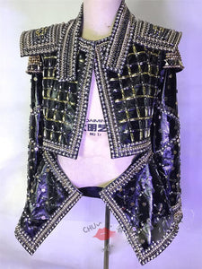 Men's Full Crystals Coat  Rhinestone Jacket Singer Dance Dance Wear Outerwear Show Costume Outfit Michael cosplay Jackson