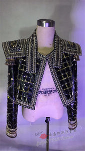 Men's Full Crystals Coat  Rhinestone Jacket Singer Dance Dance Wear Outerwear Show Costume Outfit Michael cosplay Jackson