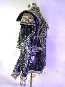 Men's Full Crystals Coat  Rhinestone Jacket Singer Dance Dance Wear Outerwear Show Costume Outfit Michael cosplay Jackson