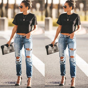 2020 Spring Fashion Hole Ripped Jeans Women Destroyed Cool Denim Mid Waist Skinny Jeans Pants Summer Slim Pencil Jeans Trousers