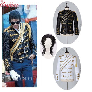 New men's clothing fashion slim MJ Michael Jackson coat dance Sequins suit jacket stage singer costumes coaplay costume and wig