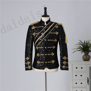 New men's clothing fashion slim MJ Michael Jackson coat dance Sequins suit jacket stage singer costumes coaplay costume and wig