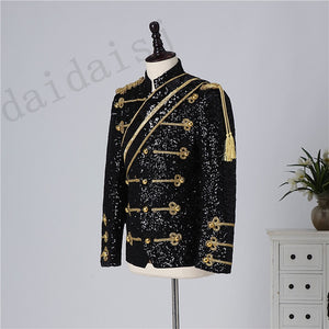 New men's clothing fashion slim MJ Michael Jackson coat dance Sequins suit jacket stage singer costumes coaplay costume and wig