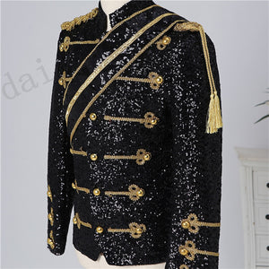 New men's clothing fashion slim MJ Michael Jackson coat dance Sequins suit jacket stage singer costumes coaplay costume and wig