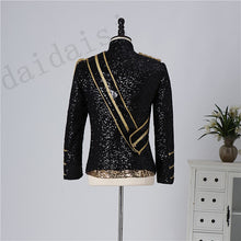 Load image into Gallery viewer, New men&#39;s clothing fashion slim MJ Michael Jackson coat dance Sequins suit jacket stage singer costumes coaplay costume and wig