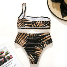 Load image into Gallery viewer, High Waist Bikini Set 2020 Tropical Leaf Print One Shoulder Swimwear New