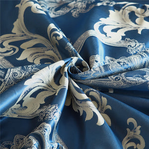 Luxury Bedding Sets Blue Satin Silk Jacquard Bed Set Single Queen King Duvet Cover with Pillowcase Single Bedding Set Luxury