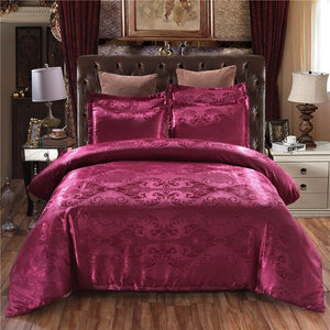 Luxury Bedding Sets Blue Satin Silk Jacquard Bed Set Single Queen King Duvet Cover with Pillowcase Single Bedding Set Luxury