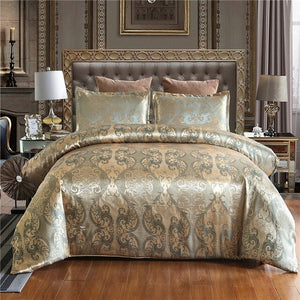 Luxury Bedding Sets Blue Satin Silk Jacquard Bed Set Single Queen King Duvet Cover with Pillowcase Single Bedding Set Luxury