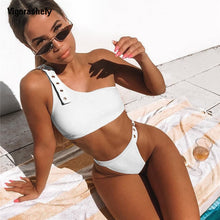 Load image into Gallery viewer, 2020 High Waist Cut Push Up Solid One Shoulder Bikini Bathing Suit