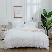 Load image into Gallery viewer, Egyptian Cotton White Comforter Bedding Sets Satin Strip Luxury Soft Home Textile Beddings and Bed Sets Duvet Cover Pillowcases