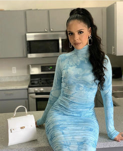 Tie Dye Maxi Dress 2020 Elegant Long Sleeve Body con Dress