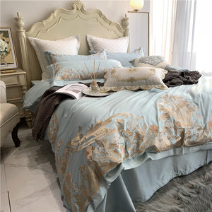 Luxury 1000TC Egyptian cotton 4/7pcs Bedding set Queen King Size Gold Exquisite Embroidery Duvet Cover Bed Sheet Pillowcases