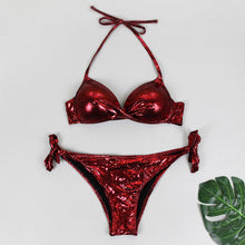 Load image into Gallery viewer, 2020 Halter Plus Size Shiny Bordered Push Up Two-piece Suit Swim Wear