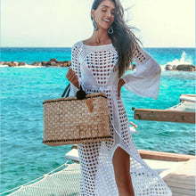 Load image into Gallery viewer, 2020 Crochet White Knitted Beach Cover up dress Tunic Long Cover up Robe Beachwear