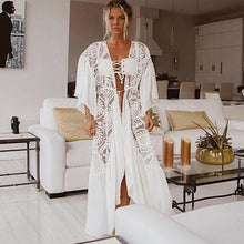 Load image into Gallery viewer, 2020 Crochet White Knitted Beach Cover up dress Tunic Long Cover up Robe Beachwear