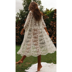 2020 Crochet White Knitted Beach Cover up dress Tunic Long Cover up Robe Beachwear