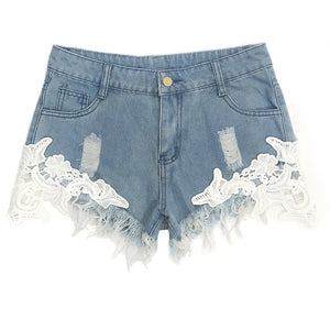 Sexy lace women jeans hot sale high waist women shorts casual women shorts worn women denim shorts fringed slim women shorts