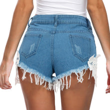 Load image into Gallery viewer, Sexy lace women jeans hot sale high waist women shorts casual women shorts worn women denim shorts fringed slim women shorts