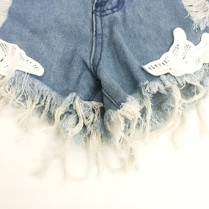 Sexy lace women jeans hot sale high waist women shorts casual women shorts worn women denim shorts fringed slim women shorts