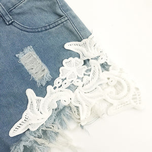 Sexy lace women jeans hot sale high waist women shorts casual women shorts worn women denim shorts fringed slim women shorts