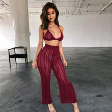 Load image into Gallery viewer, Fishnet Knitted Two Piece See Through Bra +Top + Pants Casual Beach Outfits