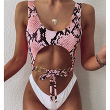 Load image into Gallery viewer, Hollow Out Bikini Halter One Piece Bandage Swimsuit