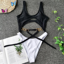 Load image into Gallery viewer, Hollow Out Bikini Halter One Piece Bandage Swimsuit