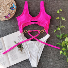 Load image into Gallery viewer, Hollow Out Bikini Halter One Piece Bandage Swimsuit