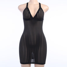 Load image into Gallery viewer, See Through Mesh Sleeveless Strap Bodycon Striped Patchwork Beach Wear