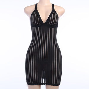 See Through Mesh Sleeveless Strap Bodycon Striped Patchwork Beach Wear