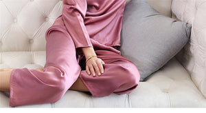 Brand 100% Silk Pyjamas Women Pajamas Sets Sexy Lace Summer Long Sleeve Sleepwear Genuine Mulberry Silk Pyjama Femme Homewear