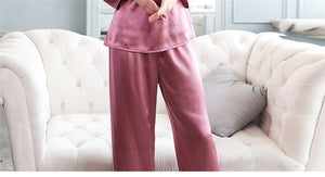 Brand 100% Silk Pyjamas Women Pajamas Sets Sexy Lace Summer Long Sleeve Sleepwear Genuine Mulberry Silk Pyjama Femme Homewear