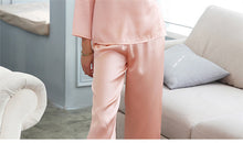 Load image into Gallery viewer, Brand 100% Silk Pyjamas Women Pajamas Sets Sexy Lace Summer Long Sleeve Sleepwear Genuine Mulberry Silk Pyjama Femme Homewear