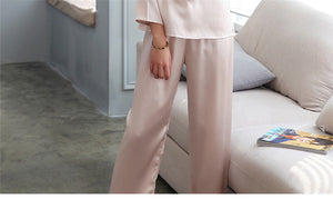 Brand 100% Silk Pyjamas Women Pajamas Sets Sexy Lace Summer Long Sleeve Sleepwear Genuine Mulberry Silk Pyjama Femme Homewear