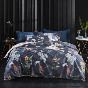 Chinoiserie Botanical Floral Print Duvet Quilt Cover Queen King size 4Pcs Egyptian Cotton Luxury Soft Bedding Set Bed Sheet set