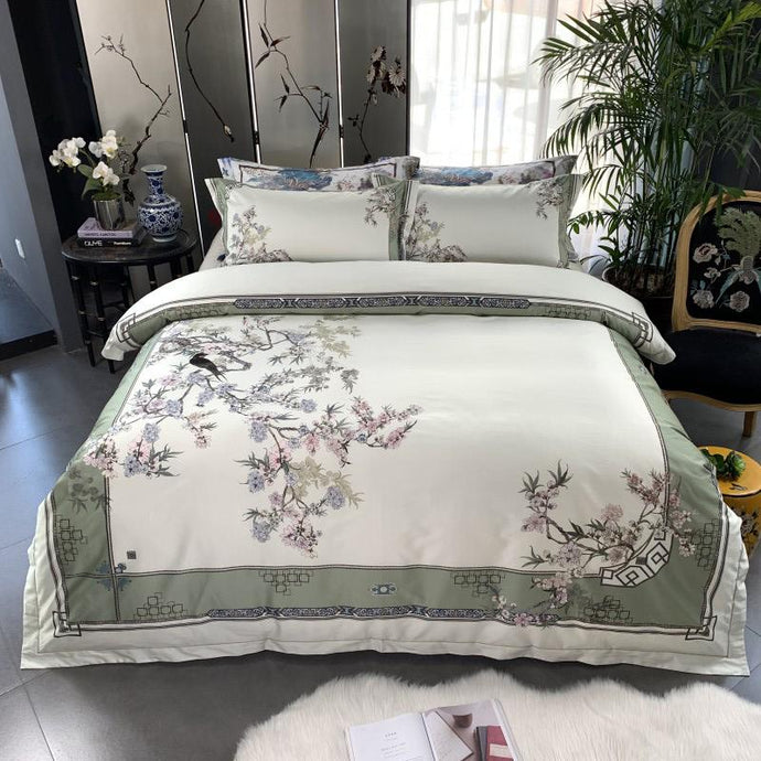 Birds Plant print 800TC Egyptian Cotton Silky Duver cover Bed set Luxury Bedding Set Queen King size Bed sheet set Pillow shams