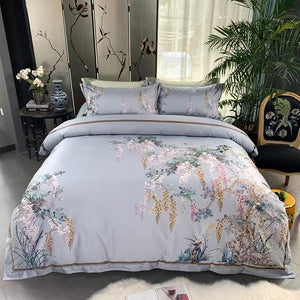 Birds Plant print 800TC Egyptian Cotton Silky Duver cover Bed set Luxury Bedding Set Queen King size Bed sheet set Pillow shams