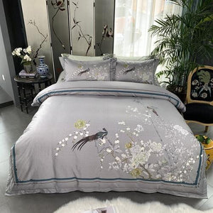 Birds Plant print 800TC Egyptian Cotton Silky Duver cover Bed set Luxury Bedding Set Queen King size Bed sheet set Pillow shams