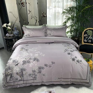 Birds Plant print 800TC Egyptian Cotton Silky Duver cover Bed set Luxury Bedding Set Queen King size Bed sheet set Pillow shams