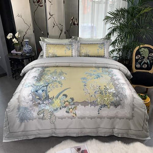 Birds Plant print 800TC Egyptian Cotton Silky Duver cover Bed set Luxury Bedding Set Queen King size Bed sheet set Pillow shams