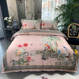 Birds Plant print 800TC Egyptian Cotton Silky Duver cover Bed set Luxury Bedding Set Queen King size Bed sheet set Pillow shams