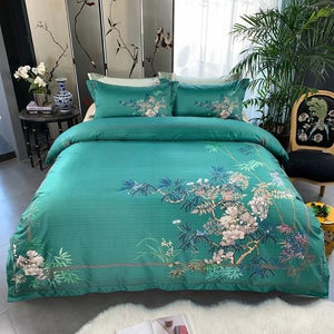 Birds Plant print 800TC Egyptian Cotton Silky Duver cover Bed set Luxury Bedding Set Queen King size Bed sheet set Pillow shams