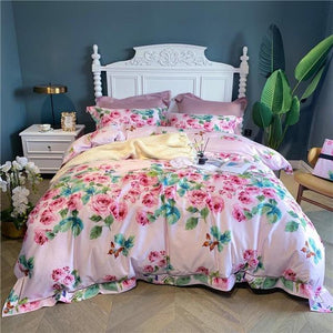 Luxury 600TC Egyptian Cotton Bedding Set Chinoiserie Blossom Chic Soft Duvet Cover Queen King size Comforter Cover Bed Sheets