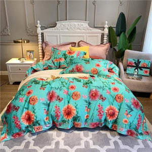 Luxury 600TC Egyptian Cotton Bedding Set Chinoiserie Blossom Chic Soft Duvet Cover Queen King size Comforter Cover Bed Sheets