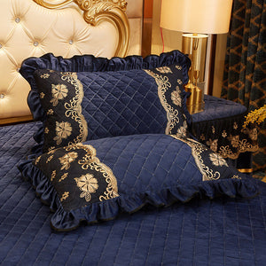 2pcs Crystal Velvet Quilted Cotton Lace Pillow Case Cover Rectangle Home Decor Pillow Sham Winter Warm 48x74cm